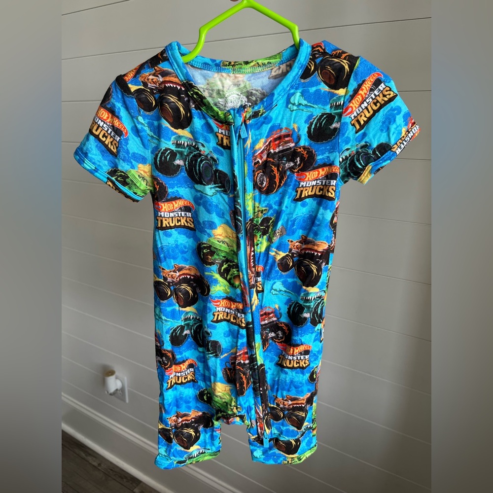 Posh Peanut 2T short zip romper Hot Wheels Monster Jam Trucks